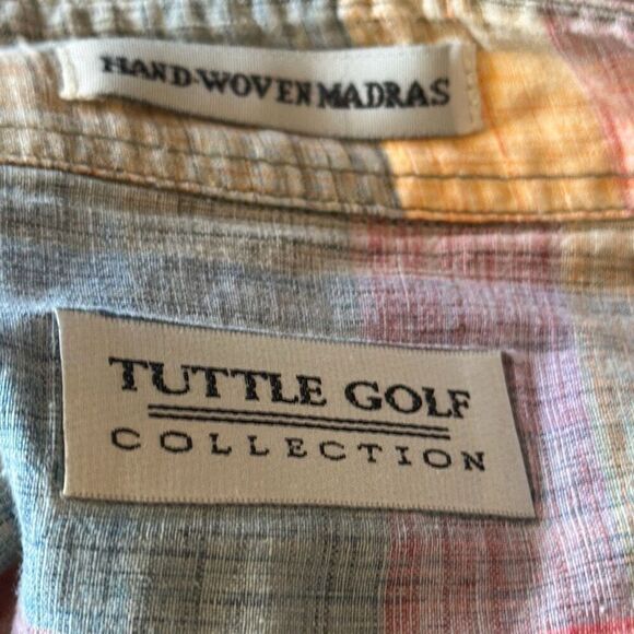 Tuttle Golf Collection Plaid Shirt Hand Woven Madras Pink Purple Mens size L - Picture 7 of 9